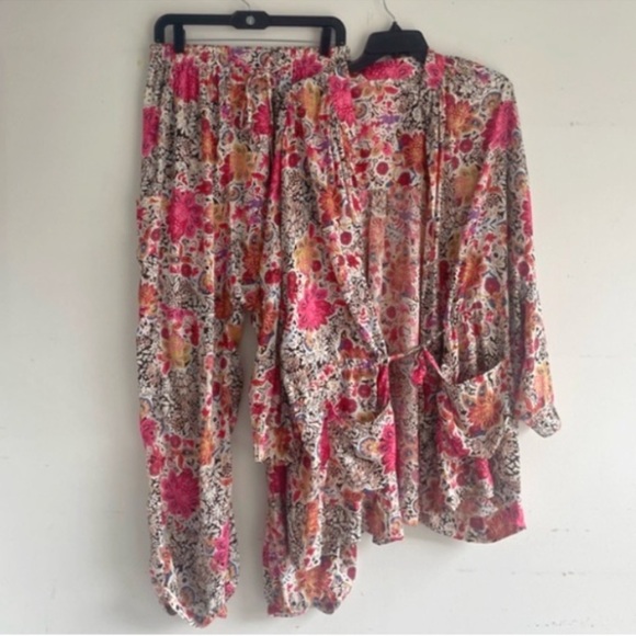 Free People Slinkin Robe & Harem Pants Set In Ivory Combo - Picture 5 of 16